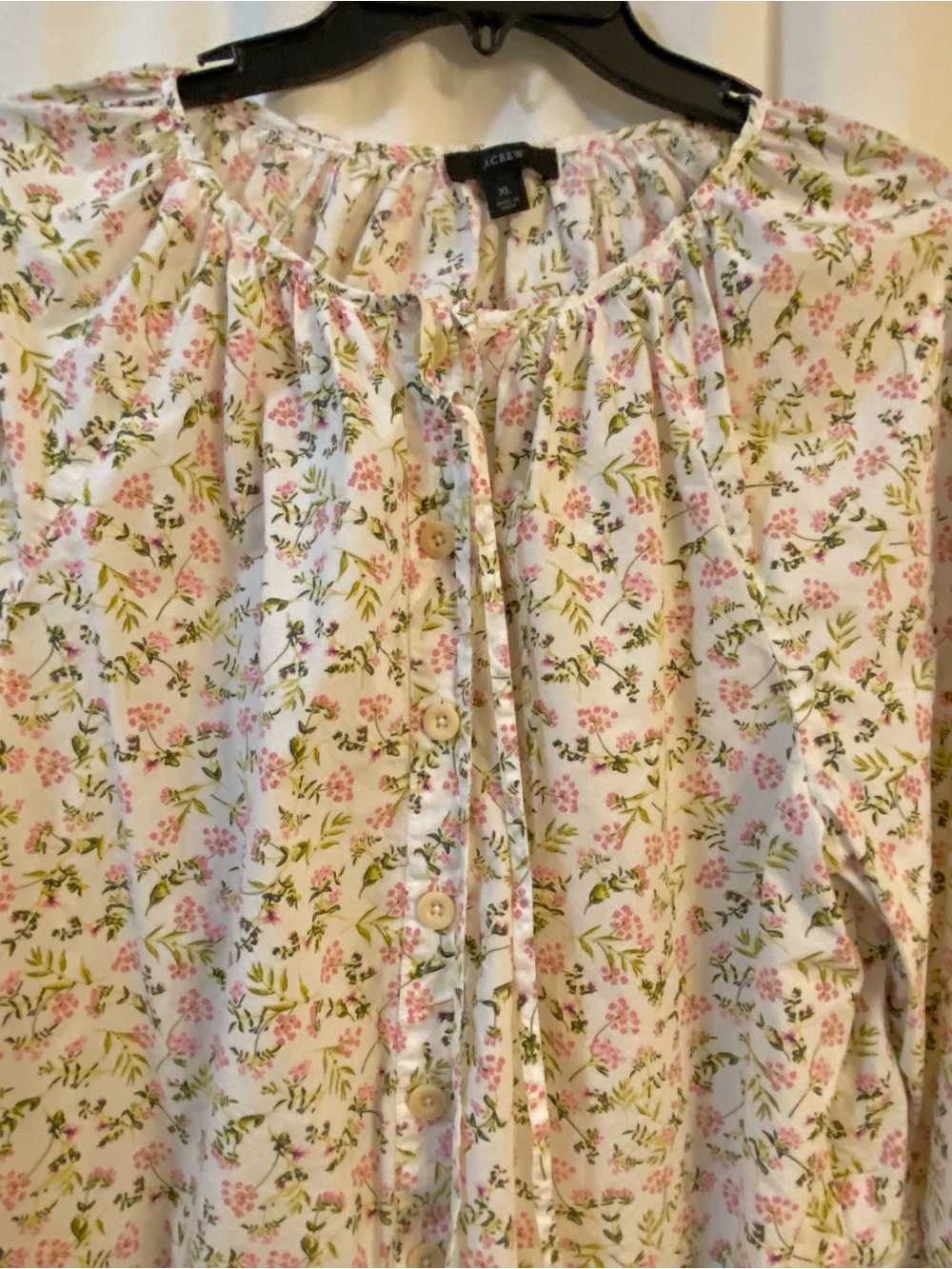 J Crew Button Down Peasant style Top. Flat Collar w/Tie at Top. Size XL. Cotton - Picture 3 of 11